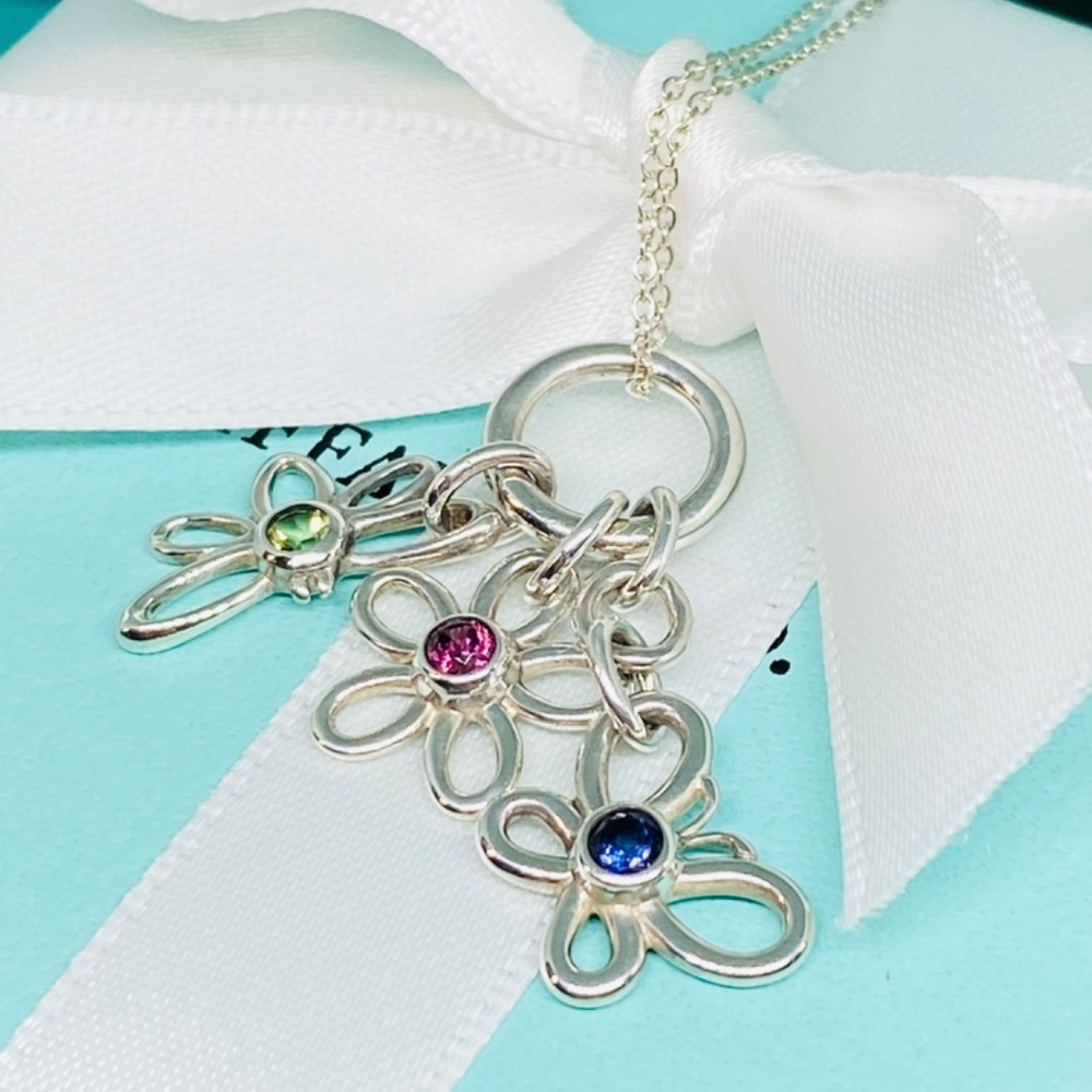 Tiffany & Co. 2003 Limited Edition Butterfly Dragonfly Gemstone Necklace 925 - Picture 6 of 10